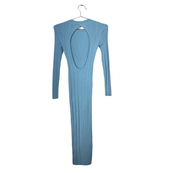 Zara Fitted Knit Midi Dress Open Back Light Blue Size M - Picture 6 of 6